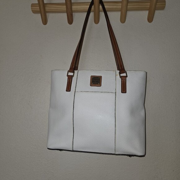 Dooney & Bourke Wexford Lexington Pebble Leather Tote Bag White Tan Handles Red - Picture 2 of 16